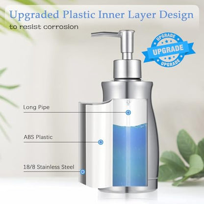 ARKTEK Stainless Steel Countertop Soap Dispenser 13.5 Oz - Rust and Leak Proof Liquid Hand Soap Pump, for Kitchen Sink, Countertops - color: Silver