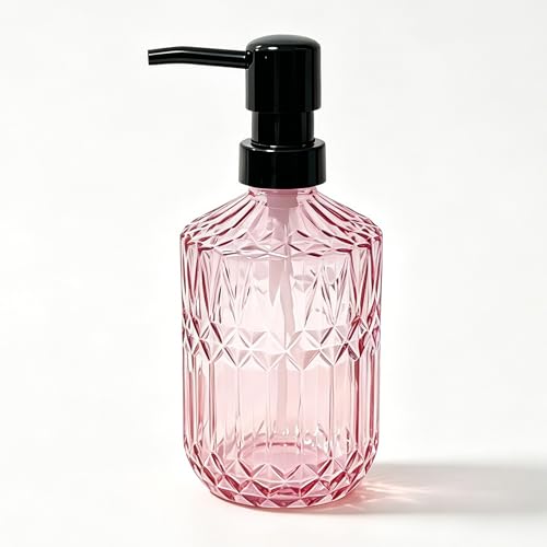Glass Soap Dispenser with Black Pump, 15oz Liquid Hand Dispenser, Refillable Lotion Dish Soap Dispenser for Modern Home Decor, Bathroom, Kitchen Countertop, Hotel - color: Blush