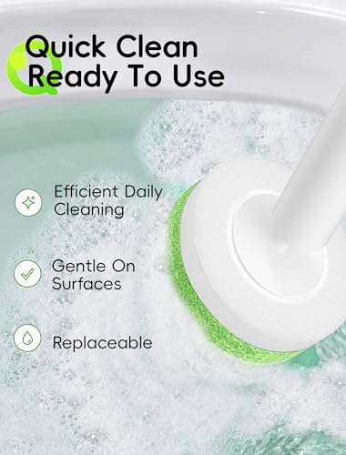 Wall Mounted Disposable Toilet Brush System with Holder, Toilet Bowl Cleaning Wand with Green Refills and One-Button Release, 1 Wand and Holder with 48 Green Refills