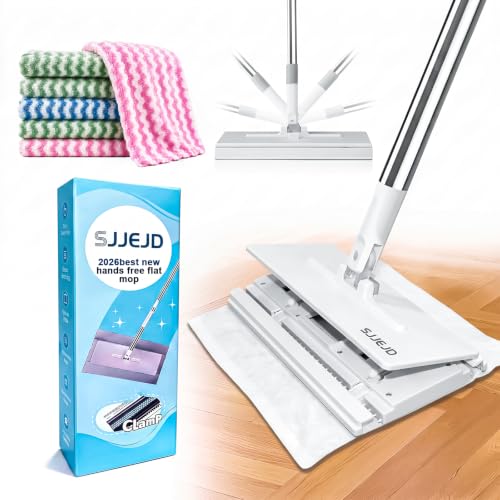 Hands Free Flat Mop with Cloth Changing, Lazy with Automatic Gripping, Convenient Zero-Touch Set, Portable Self-Squeeze, Small, Easy Cleaning for Home (Extra-Large Size 5 Reusable Cloths) - color: 1*mop+5*cloth