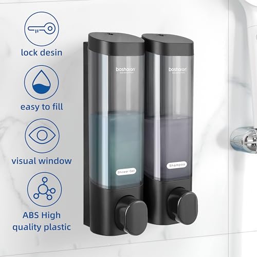 2 in 1 Shower Soap Dispenser, 2×300 ml Chamber Shampoo and Conditioner Dispenser Shampoo Dispenser for Shower Wall Mounted Shower Pump Soap Dispenser for Bathroom Kitchen (2 Chamber+Black) - color: 2 Chamber+black