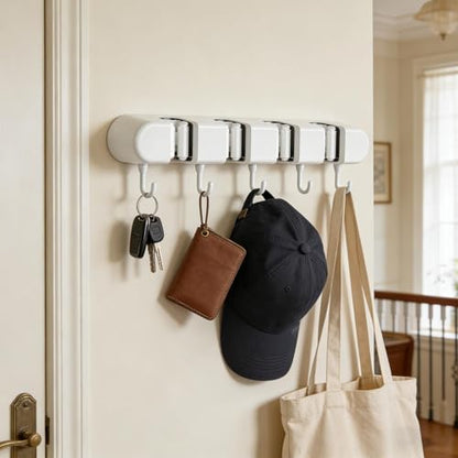 Wall Mounted Mop and Broom Holder, 4 Racks And 5 Hooks Vacuum Suction Cup Mop Holder, Stainless Steel & ABS Organizer for Kitchen, Bathroom, Garage, Laundry Room (White) - color: White