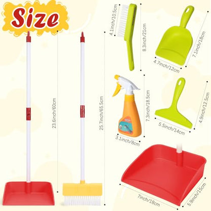 Kids Cleaning Toy Set Toddlers Broom Dust Pan Set for Housekeeping Pretend Play Cleaning Set, Cleaning Toys Gift for Toddlers Girls Boys Age 3-6 Years Old (6PCS - Red Set) - color: 6pcs - Red Set