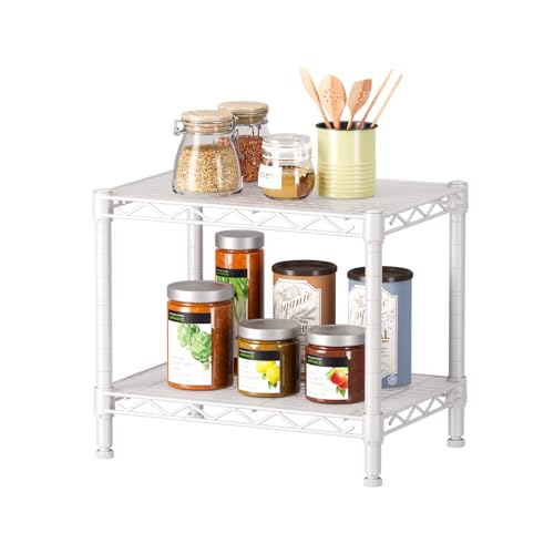 SINGAYE 2 Small Shelves Kitchen Storage Shelf Wire Shelving Unit Metal Shelf Adjustable Organizers Storage Shelving for Office Pantry White 12" D X 18" W X 12" H - color: White, size: 2 Tier 11.6"Dx17.6"Wx12"H