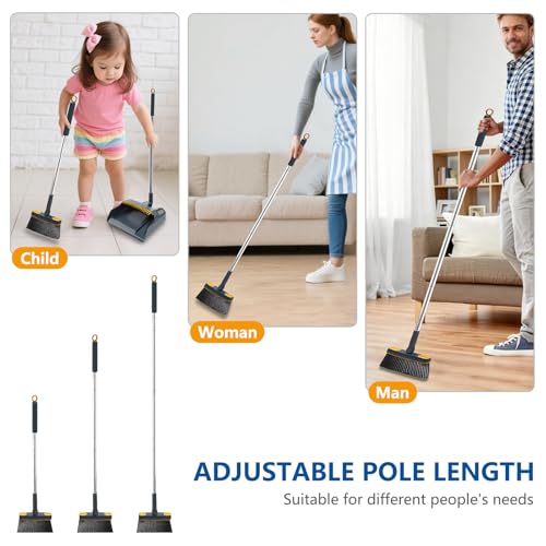 54" Lightweight Broom and Dustpan Set with 180° Rotating Upright Stand, Comb Teeth & Long Handle - Indoor Home Storage Solution for Kitchen, Room, Office