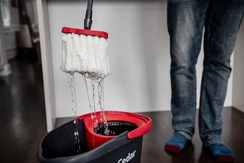 O-Cedar EasyWring Microfiber Spin Mop & Bucket Floor Cleaning System + 2 Extra Refills, Red/Gray - style: Spin Mop & Bucket with 2 Extra Refills