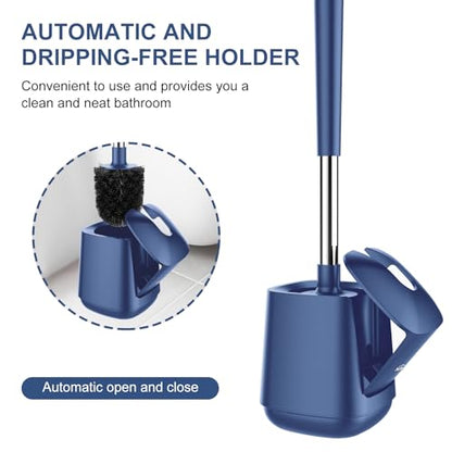SetSail Toilet Brush and Holder, Self Closing Lid Toilet Bowl Brushes Holder and Extra Long Handle Ventilated Toilet Brush Set for Bathroom Cleaning, Nylon Bristles, Dark & Blue - color: Dark Blue, size: 1 pack