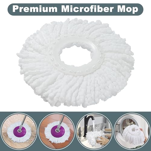 Dual Compartment Spin Mop and Bucket, Mop and Bucket with Wringer Set,360°Rotating Spinning Mopping for Floor Cleaning with 6 Microfiber Replacement Heads, 61" Extended Handle, 2X Wheel - size: Purple Mop Bucket + 6 Mop Heads