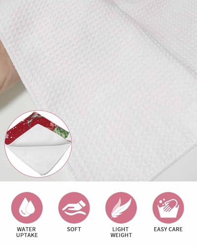 Christmas Red Hand Towels Set, Waffle Weave Kitchen Towels 4 Pieces, Snowman Snowflake Berry Bird Microfiber Hair Face Bath Tea Towel Absorbent Quick Drying Cleaning Dish Cloths, 15.7"x23.6" - color: Red, size: 4PCS,15.7"x23.6"