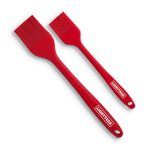 Lightyear Silicone Basting Pastry Brush Set (2 Pcs) ❘ 450°F Heat Resistant Oil Brush for Your Kitchen - Ideal For BBQ’s, Baking & Cooking | 100% Food Grade Silicone - BPA Free & Dishwasher Safe (Red) - color: Red