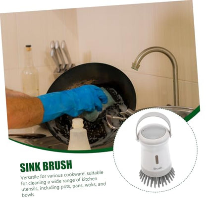 Cabilock Kitchen Scrub Brush with Soap Dispenser Ergonomic Design for Effortless Cleaning of Pots Pans and Sinks Controlled Dispensing for Optimal Soap Release Sturdy and Versatile