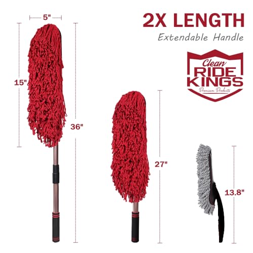 Car Duster Exterior Scratch Free,Car Dust Brush with Extendable Telescoping Handle to Remove Pollen,Dusters for Truck,RV and Motorcycle,Large Mop Head, Wax Cotton Hair，Auto Care - color: Carduster1-2