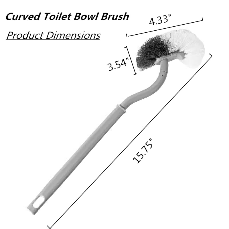2Pcs Curved Toilet Bowl Brush Without Holder for Bathroom Deep Cleaning, Toilet Brush Durable Under The Rim Household Cleaning Brushes (Gray+White)