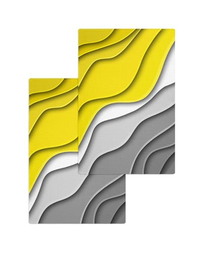 Geometric Hand Towels Set,Waffle Weave Kitchen Towels 2 Pieces,Microfiber Hair Face Bath Tea Towel Absorbent Quick Drying Cleaning Dish Cloths,Modern Ombre Yellow Grey Abstract Art White 15.7"x23.6" - color: Yellow, size: 2PCS,15.7"x23.6"