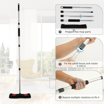 Rubber Broom, Carpet Rake Brush with Squeegee for Pet Hair, 59" Long Handle Fur Remover Broom, Efficient Pet Hair Removal Rubber Broom for Rug, Tile, Hardwood Floor Cleaning