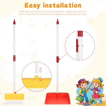 Kids Cleaning Toy Set Toddlers Broom Dust Pan Set for Housekeeping Pretend Play Cleaning Set, Cleaning Toys Gift for Toddlers Girls Boys Age 3-6 Years Old (2PCS - Red and Yellow Set) - color: 2pcs - Red and Yellow Set