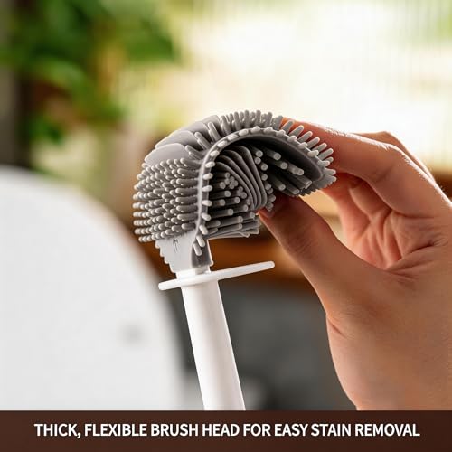 Wall-Mounted Toilet Brush Set with Crevice Tool - [TPR Flexible Head] for [Rim Jet & Crevice Cleaning] - [Draining Holder] for Bathroom, 0.55 lbs, 1.1 lbs Max Load