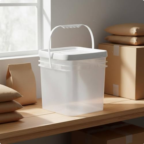 Qianly Square Bucket with Lid Versatile Use Square Bucket with Lid Fall Resistant Stackable Bin for Warehouse, Kitchen, Garage, White, 16L - color: White, size: 16L