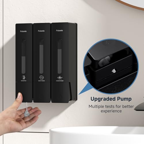 1984 Shower Soap Dispenser Bathroom Set Shampoo Conditioner Body Wash Dispenser Wall Mounted Shower Shampoo Dispenser 3 Chamber No Drill for Home Star Hotel 3 x 400ml Black - color: Black 3 Chamber