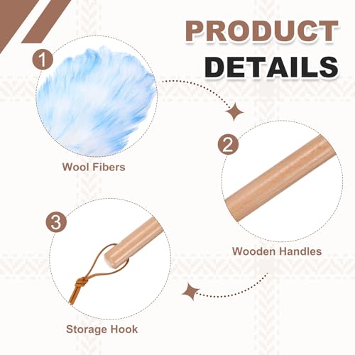 uxcell Wool Duster, 14.2" Natural Feather Cleaner Household Cleaning Duster with Solid Wooden Handle for Cleaning Fans Window Blinds Shelves Furniture, White Blue - color: White Blue, size: 14.2"