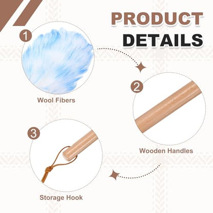 uxcell Wool Duster, 14.2" Natural Feather Cleaner Household Cleaning Duster with Solid Wooden Handle for Cleaning Fans Window Blinds Shelves Furniture, White Blue - color: White Blue, size: 14.2"