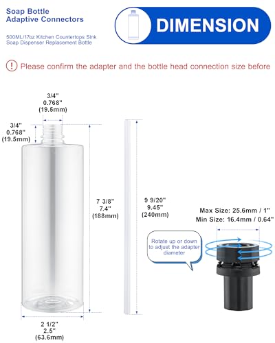 Updated Soap Dispenser Bottle for Kitchen Sink Replacement - 500ML/17oz Soap Bottle - A Replacement for Your Soap Dispenser, Please Confirm the Adapter Maximum Connection Size Before