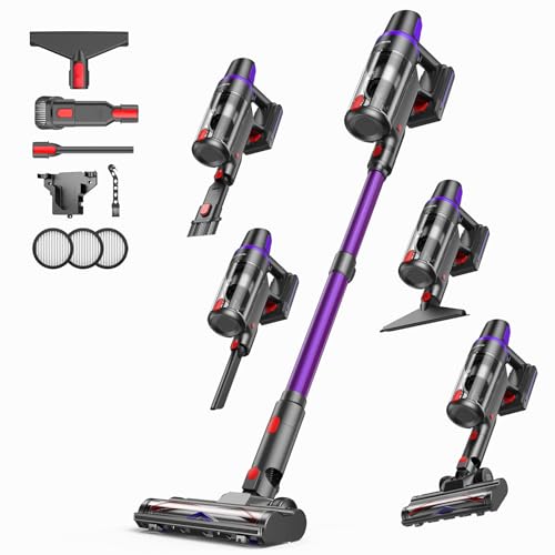 TechRise Cordless Vacuum Cleaner,450W 40Kpa Vacuum Cleaners for Home,Up to 60 Min Runtime,Tangle-Free Brush,8-in-1 Versatile & Self-Standing for Hardwood Floors, Carpets, Pet Hair - color: Purple