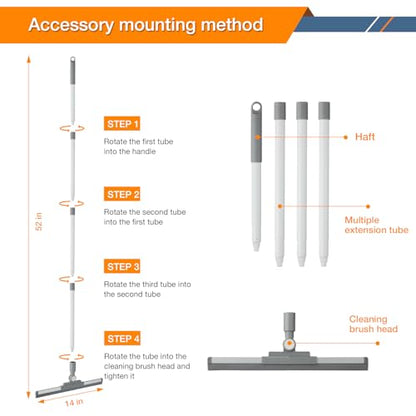 Floor Squeegee for Concrete Floor, Long Handle Shower Squeegee, Squeegee Broom, Magic Air Broom, 14'' Rubber Blade,52'' Extension Pole, for Shower Glass Doors, Bathroom Tile, Pet Hair, Window