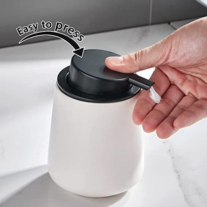 12Oz Hand Soap Dispenser Set - 2 Pack Ceramic Lotion Soap Dispenser Set with Easy-to-Press Black Pump, Refillable Mordern Liquid Dish Soap Dispensers for Bathroom & Kitchen (White, Liquid Pump) - color: White Liquid Dispenser