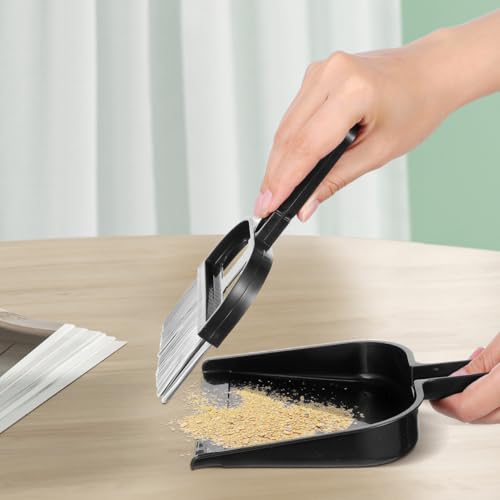 Ipetboom 2 Sets Mini Dustpan and Brush - Hand Held Broom and Dust Pan Combo Compact Nesting Design for Home Cleaning Desks Keyboard Drawers Pet Rooms Desktop Sofa Vehicle - Black 8.45x6.29x0.79in