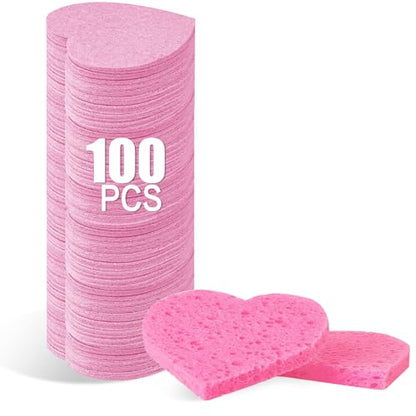 100-Count Compressed Facial Sponges, Spunspon 100% Natural Cellulose Face Sponge Daily Cosmetic Spa Sponges for Face Cleansing Makeup and Mask Removal, Exfoliating Skin Massage for Travel Home, Pink - color: 100- Pack Pink