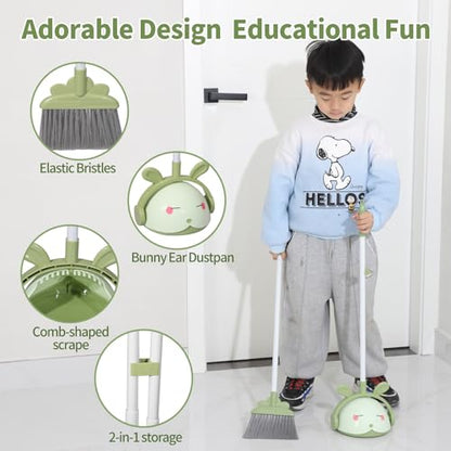 Midoneat Kids Cleaning Toy Set, Mini Child Broom, Mop and Dustpan, Little Housekeeping Helper Set ,Pretend Home Cleaning Play Set for Toddler Height 75-115cm,6pcs (Green) - color: Green