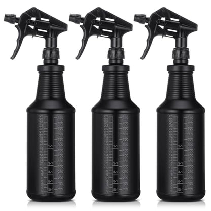 Honeydak 3 Pack Plastic Spray Bottles Black 24 oz Heavy Duty Opaque Spray Bottles UV Light Blocking Refillable Reusable Leak-proof Sprayers for Cleaning Solution Kitchen Garden Home Plant - color: Black, size: 24 Ounces