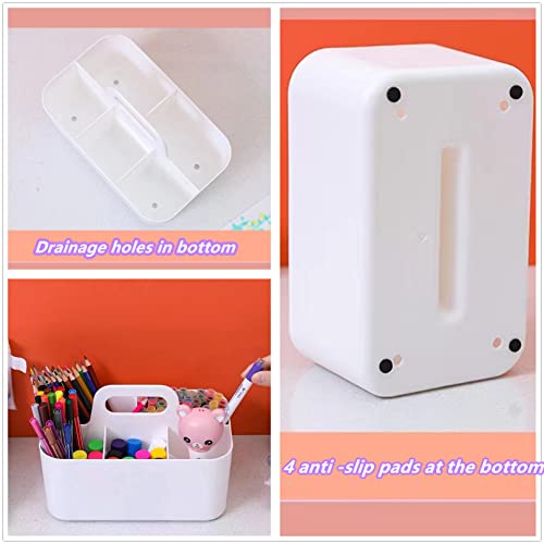 Feadily (2 Pack Plastic Shower Caddy Portable, Portable Basket with Handle Storage Organizer, Stackable 5 Compartments, 9.76" x 6" x 6.7", White