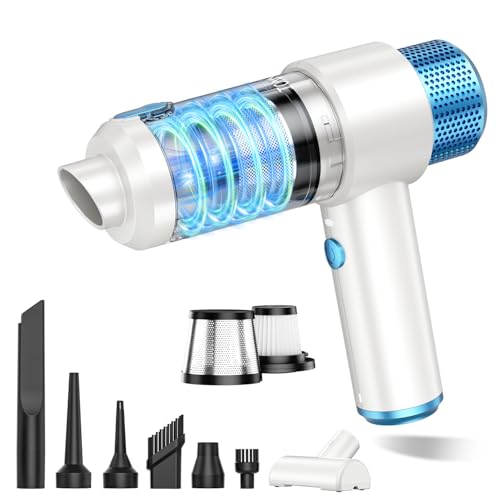 JONYJ Handheld Car Vacuum Cleaner, 16000PA Hand Held Vacuum Portable Cordless, 2 in 1 Air Duster and Vacuum Cleaner with LED Light, Multi-Nozzles, 120W High Power Mini Vacuum for Home, Pet, Office - color: White & Blue