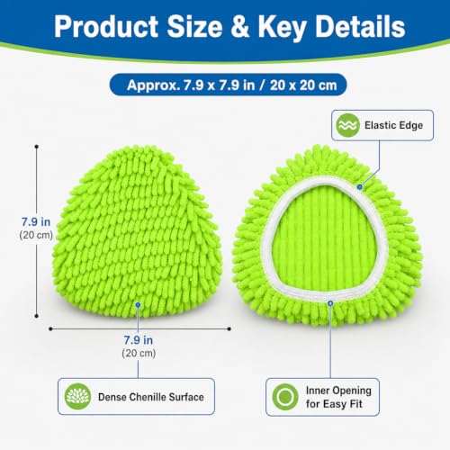 3 Pack Chenille Microfiber Mop Head Covers Compatible with O-Cedar Triangle Mops, Reusable Washable Mop Pad Refills, Replacement for Hardwood, Tile, Laminate & Vinyl Floors