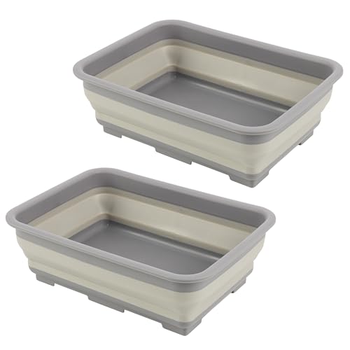 Collapsible Bucket for Cleaning 2-Pack - 7.27L Foldable Wash Bin Dish Tubs - Collapsible Wash Basin or Camping Sink Set for Beach, Tailgating or Soaking Laundry - Cleaning Supplies by Wakeman (Gray) - color: Gray, size: 2-Pack
