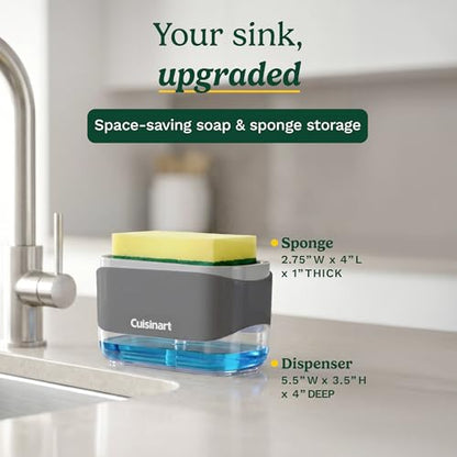 Cuisinart 2-in-1 Dish Soap Dispenser with Sponge Holder and Sponge for Kitchen Sink – Soap Pump Organizer Set with Tray, Countertop Caddy for Dishes, Dishwashing Liquid Dispenser, Sink Essentials - color: Gray/Dark Gray