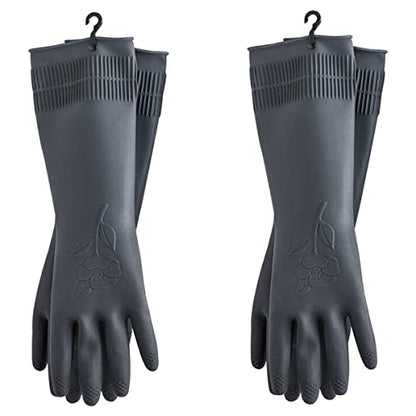 HOMSSEM Dishwashing Gloves with Hanging Hooks 2Pairs of Dish Gloves Latex Navy, Gray Rubber Gloves for Cleaning - color: Gray Large_2pairs