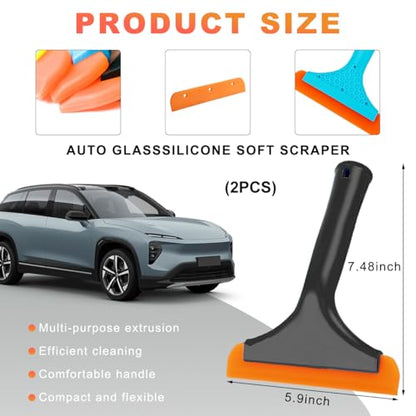 KVAEY 2PCS Small Silicone Window Squeegee, 5.9 Inch Car Windshield Water Blade Squeegee with Non-Slip Handle, All-Purpose Cleaning Squeegee for Car Windshield, Window, Mirror (Black+Blue) - color: Black+blue