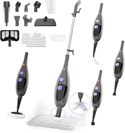 Steam Mop,12 in 1 Steam Cleaner for Home,15s Fast Heat-Up Steam Mops for Floor Cleaning with 180° Adjustable Mop Head,Detachable Handheld Steamer for Hardwood,Tile,Carpet, Clothes,Windows & Furniture
