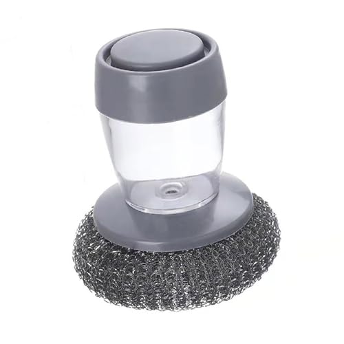 1/2Pcs Press to Clean Dish Brush with Automatic Soap Dispenser and Steel Scrubber for Kitchen Cleaning Easy to Use