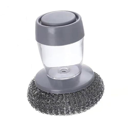 1/2Pcs Press to Clean Dish Brush with Automatic Soap Dispenser and Steel Scrubber for Kitchen Cleaning Easy to Use