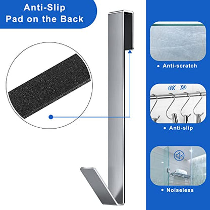 Shower Door Hooks 10 in, Shower Hooks for Towels, Heavy Duty Drilling-Free Extended Towel Hooks for Bathroom Frameless Glass Door, Over The Door Towel Hooks 3 Packs Silver - size: 10 IN-Silver