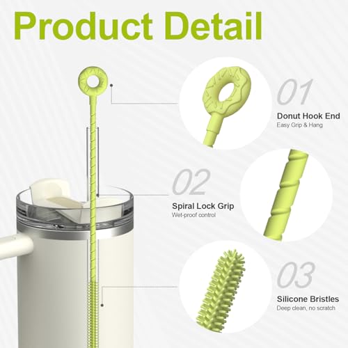 YOTIME Silicone Straw Cleaner Brush, 2 Pcs Reusable Straw Brush(6mm+9mm) for Cleaning Narrow & Wide Straws, Tumblers, Green - color: Green