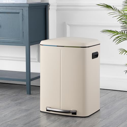 happimess HPM1005F Marco Rectangular 10.6-Gallon Double Bucket Trash Can with Soft-Close Lid, Limestone Beige, Fingerprint Resistant, Modern, Minimalistic for Home, Kitchen, Office, Bedroom, Bathroom - color: Limestone Beige