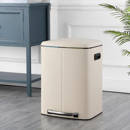 happimess HPM1005F Marco Rectangular 10.6-Gallon Double Bucket Trash Can with Soft-Close Lid, Limestone Beige, Fingerprint Resistant, Modern, Minimalistic for Home, Kitchen, Office, Bedroom, Bathroom - color: Limestone Beige
