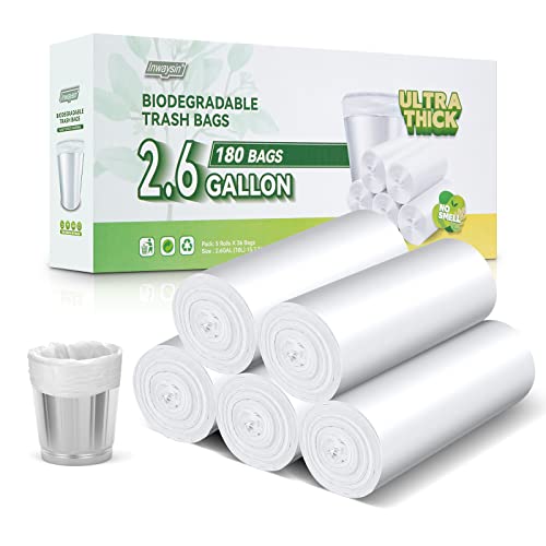 Inwaysin Biodegradable 2.6 Gallon Trash Bags, 180 Count, Scented Free, Translucent, Thickening & Leaking Proof, Suitable for Most Trash Cans, Perfect for Home or on the Go - style: 2.6 Gallon 180 Counts