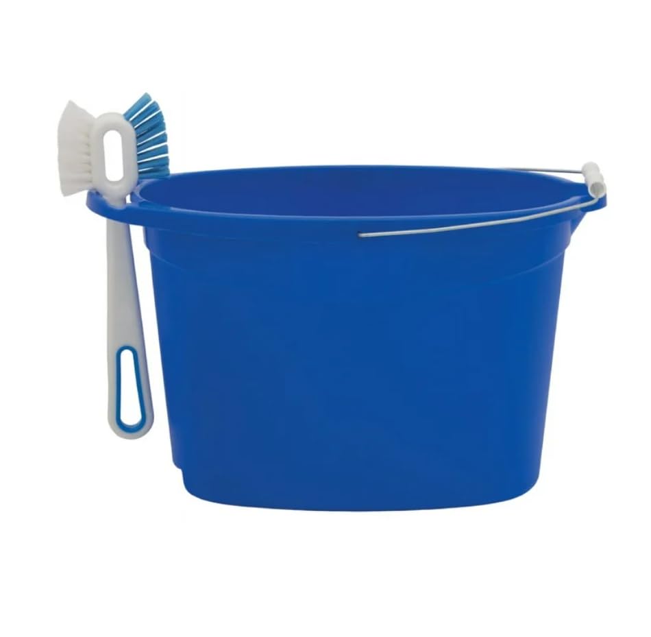 (2 Pack) 12 Quart Oval Plastic Bucket - with Metal Handle & Pour Spout, Measurement Lines,Durable Multi-Purpose PailDurable Multi-Purpose Pail for Cleaning, Gardening, Storage & Household User，Blue
