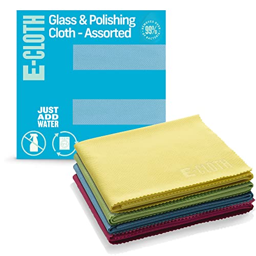 E-Cloth Glass & Polishing Cloth - Microfiber Cleaning Towel Cloth for Windows, Cars, Mirrors, Eyeglasses, & More, Streak Free Clean, Reusable & Machine Washable - Assorted Colors (4 Pack) - color: Assorted Colors - 4 Pack, size: Retail Packaging